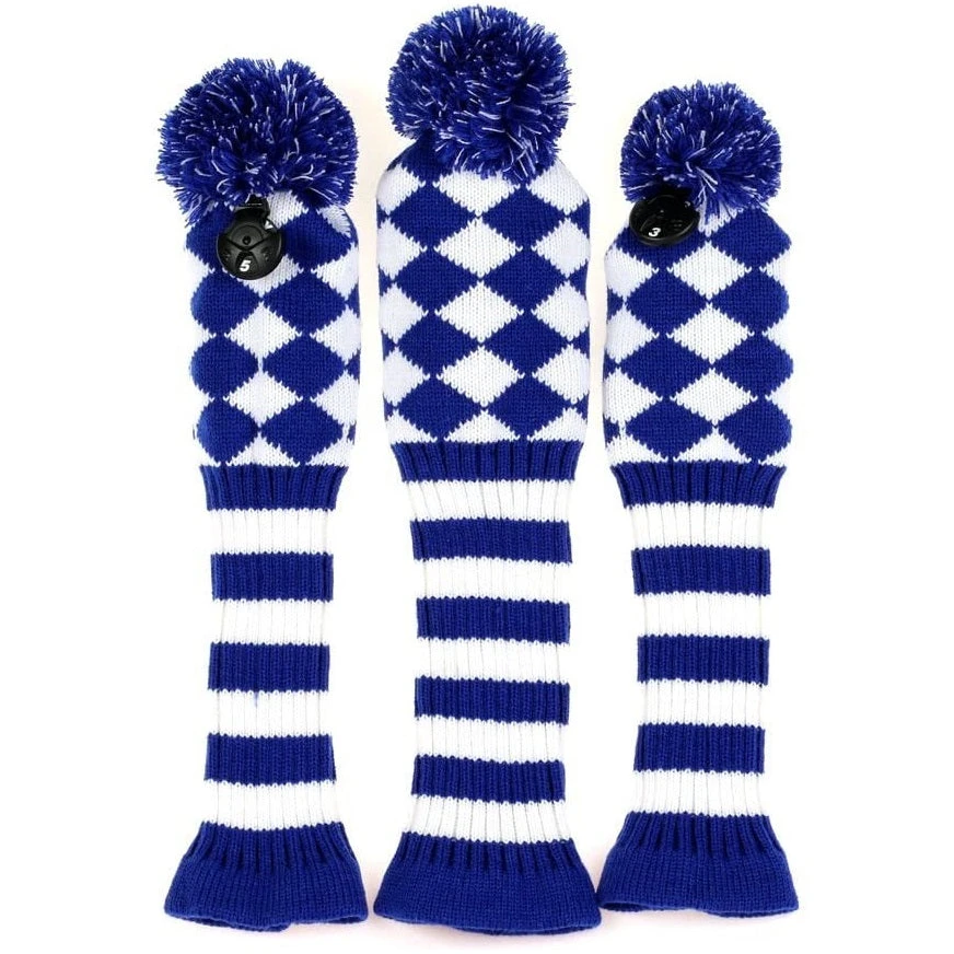 Volf Golf Knit Blue White Diamond Headcover Set 1 Volf Golf Knit Blue White Diamond Headcover Set